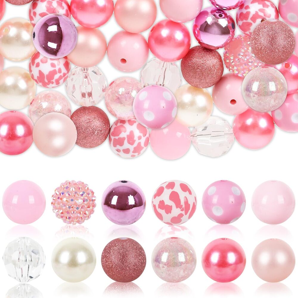 1932 50Pcs 20mm Cow Beads 12 Styles Mixed Bubblegum Beads Set Pink White